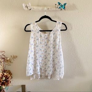 Elena Baldi Floral Silk Top Lined W/ Lace Trimmed